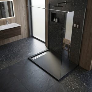 Duschtasse Mineralguss | Kompositstein für Bad | flach - modern | schwarz