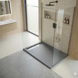 Duschtasse Mineralguss | Kompositstein für Bad | flach - modern | grau