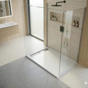 Duschtasse Mineralguss | Kompositstein für Bad | flach - modern | weiß